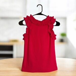 NEW 🌺 Anthropologie Porridge Red Ruffled & Ribbed Tank S NWT